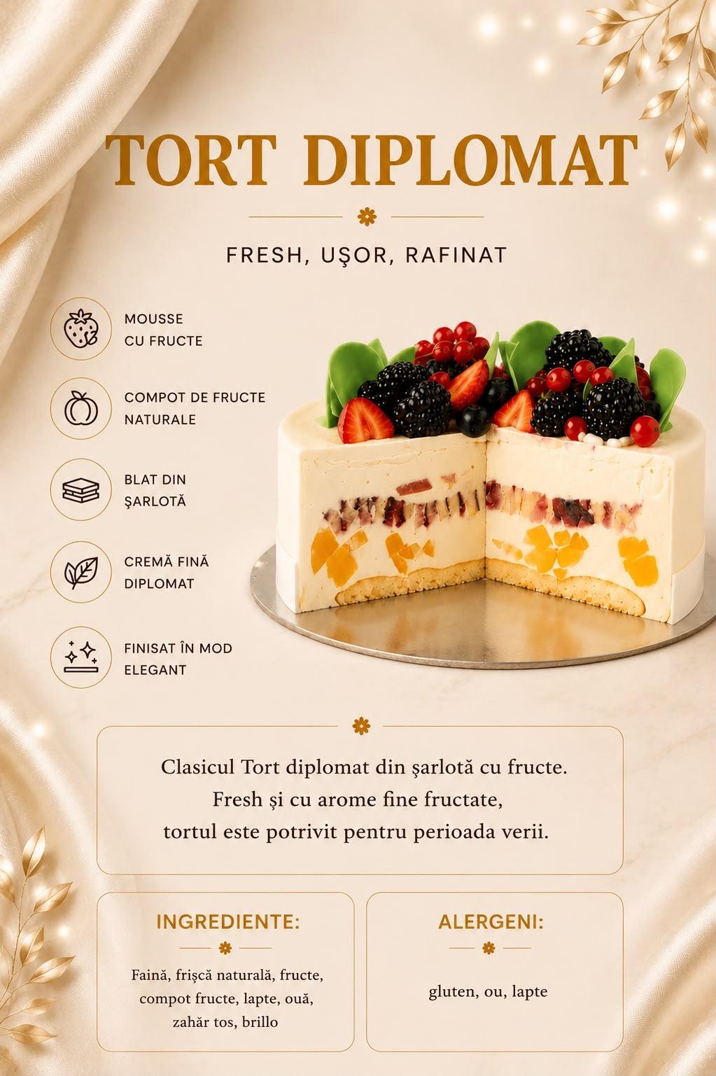 Tort Diplomat — Fresh, ușor, rafinat